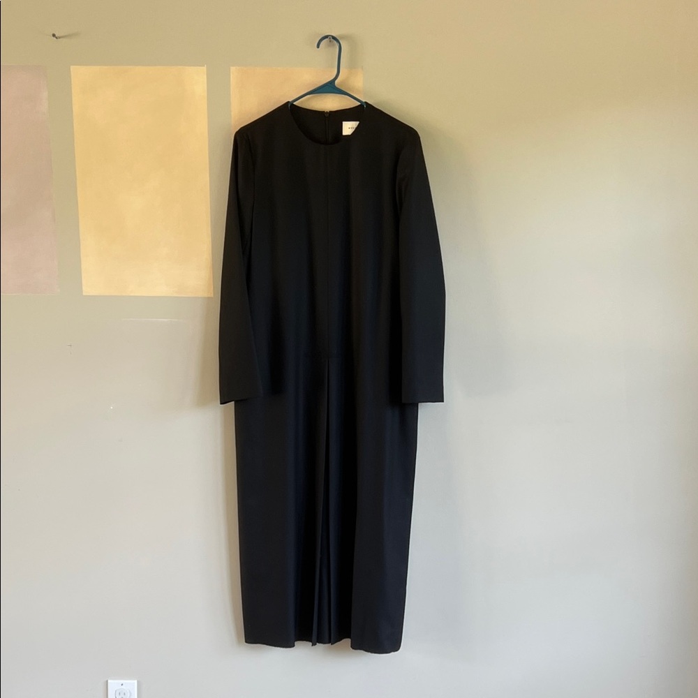 Elegant Black Long Sleeve Dress with one front pleat